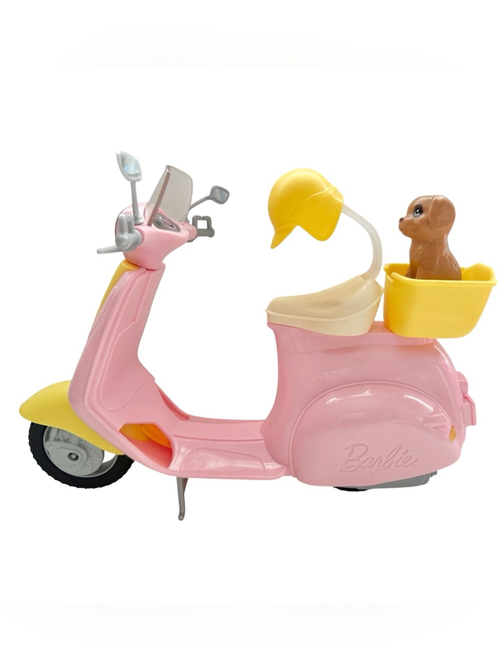 Barbie Pink and Yellow Scooter with Puppy and Helmet